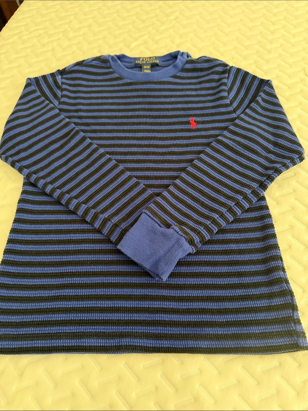 Polo by Ralph Lauren Blue & Black Striped Crewneck Sweater with Red Polo Logo